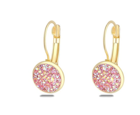 Oorbellen dames | goudkleurige dames oorbellen | oorhangers | roze stenen | glitter oorbellen | cadeau voor vrouw | kerst | kerstcadeau voor vrouw