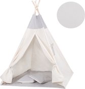 Springos Tipi Tent | Wigwam Speeltent | 120x100x180 cm | Met Mat en Kussens | Naturel Grijs