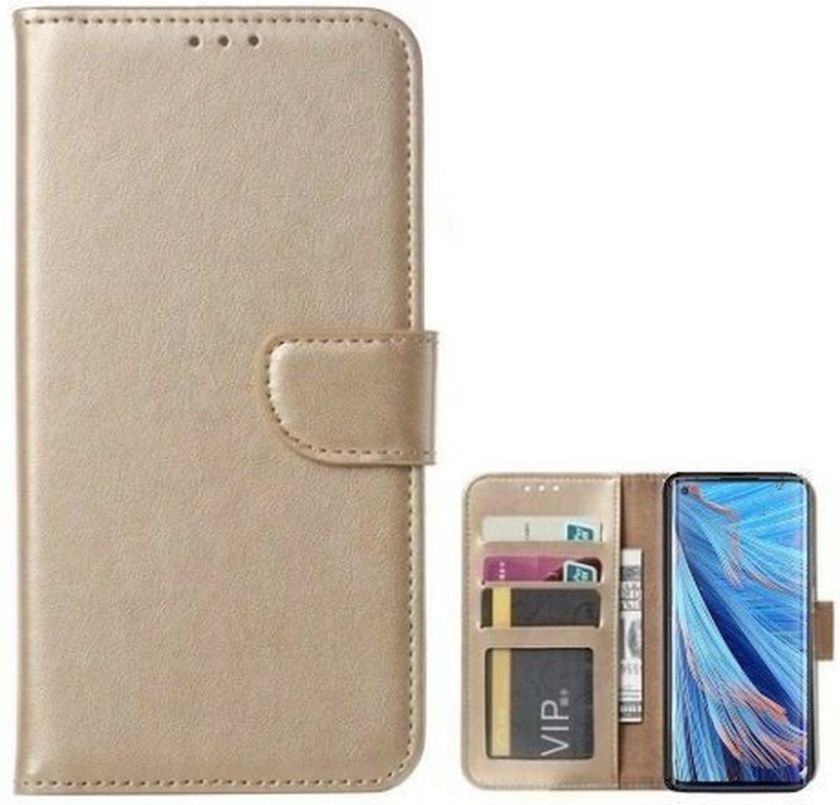 Oppo Find X2 Neo Hoesje Met Pasjeshouder Bookcase Goud