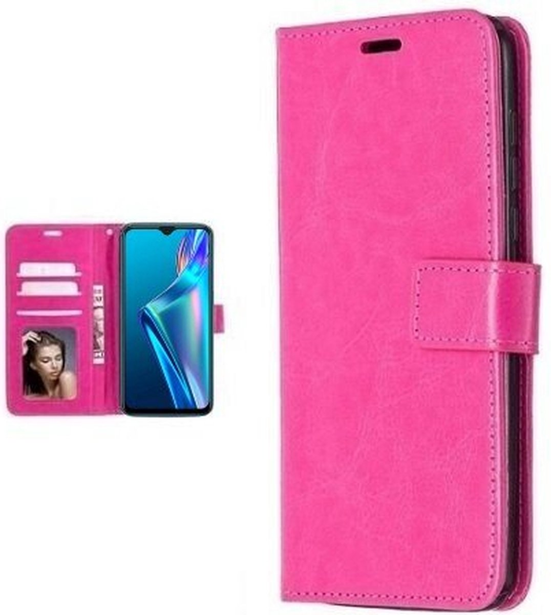 Oppo A12s Hoesje Met Pasjeshouder Bookcase Roze