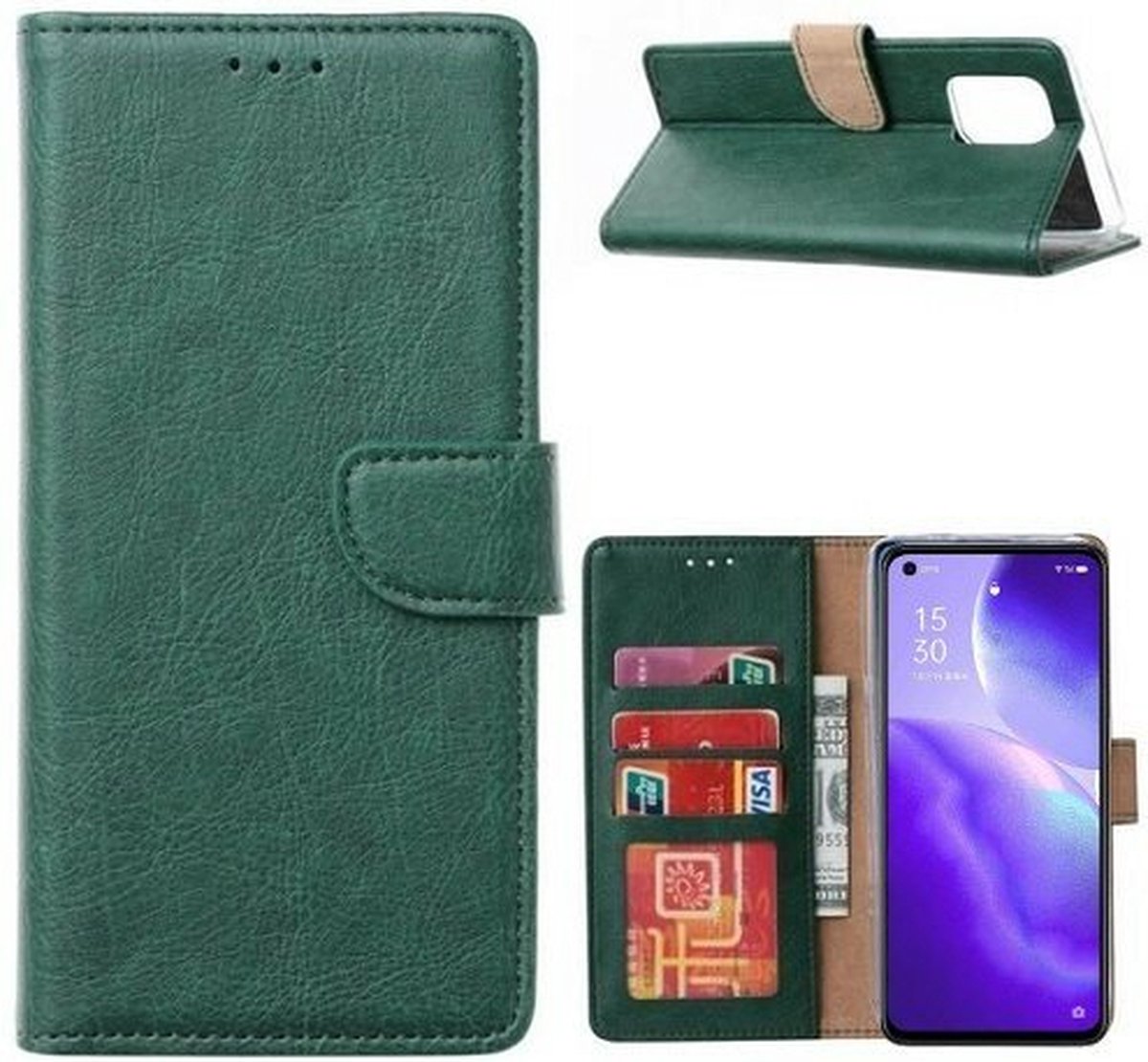 Oppo Reno5 5G Hoesje Met Pasjeshouder Bookcase Groen
