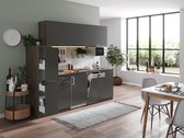 Goedkope keuken 225  cm - complete keuken met apparatuur Oliver  - Donker eiken/Grijs   - keramische kookplaat - vaatwasser     - magnetron  - spoelbak