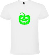 Wit T-Shirt met “ Halloween Pompoen “ afbeelding Neon Groen Size XXXL
