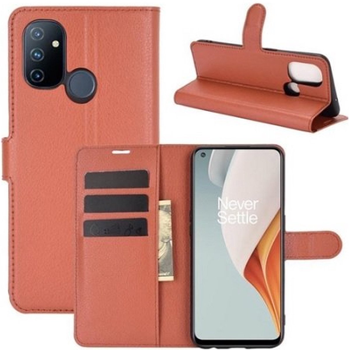 OnePlus Nord N100 Hoesje Met Pasjeshouder Bookcase Bruin