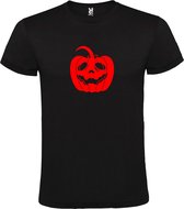 Zwart T-Shirt met “ Halloween Pompoen “ afbeelding Rood Size L