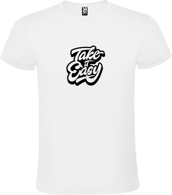 Wit T-Shirt met “ Take it Easy “ afbeelding Zwart Size XL