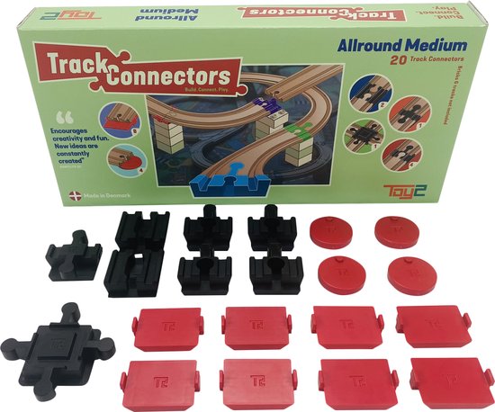 Toy2 Track Connectors Allround Medium Treinbaanonderdelen - Houten Treinbaan - Voor LEGO DUPLO©, BRIO©, IKEA