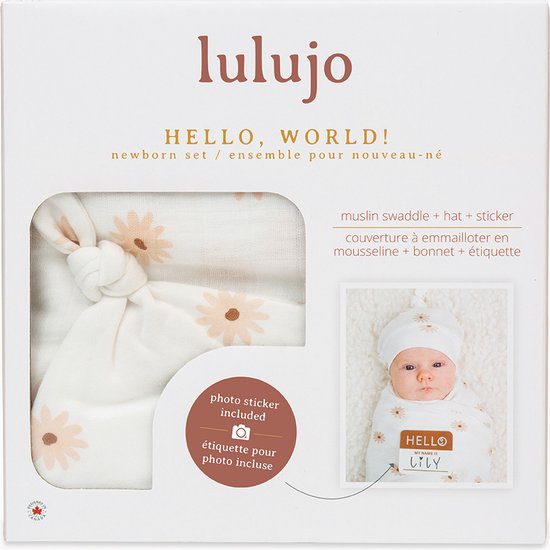 Lulujo Hello World Swaddle & Mutsje - Daisies van Merkloos — afbeelding 4