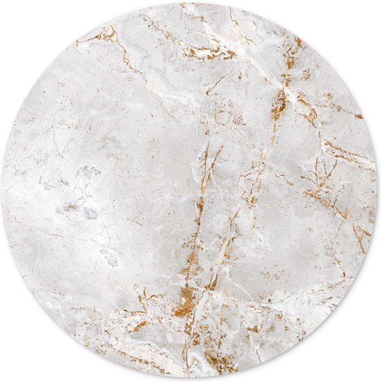 Muurcirkel lichtgrijs marmer  amber/goud 45 cm - rond schilderij - wandcirkel