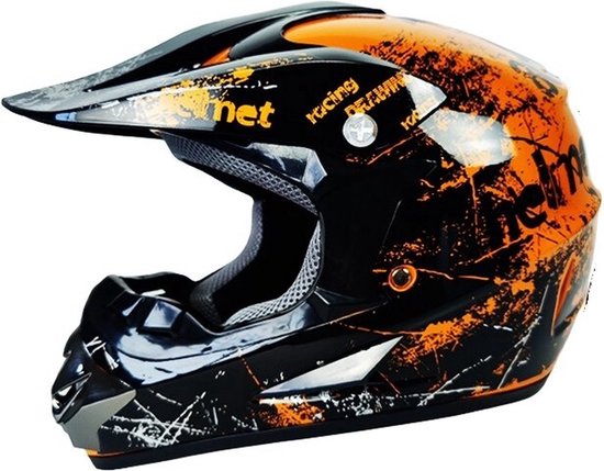Crosshelm - Motorcross - Motor Helm - Oranje-Zwart - Maat L - Omtrek 59-60cm