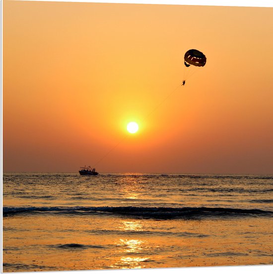 WallClassics - Plaque de Mousse PVC - Parachute Ascensionnel au Coucher de Soleil sur la Mer - Photo 80x80 cm sur Plaque de Mousse PVC (Avec Système d'accrochage)
