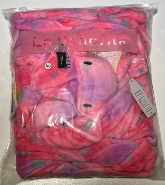 Eenhoorn Onesie Unicorn roze huispak kostuum kinderen - 128-134 (130) + ketting verkleedkleding jurk meisje - La Señorita