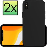 Hoes Geschikt voor iPhone X Hoesje Cover Siliconen Back Case Hoes - Zwart - 2x