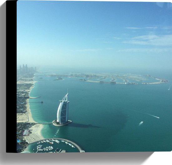 WallClassics - Canvas  - Luchtfoto van de Kustlijn van Dubai - 30x30 cm Foto op Canvas Schilderij (Wanddecoratie op Canvas)