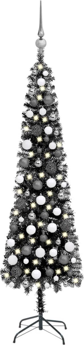Prolenta Premium - Kerstboom met LED's en kerstballen smal 180 cm zwart
