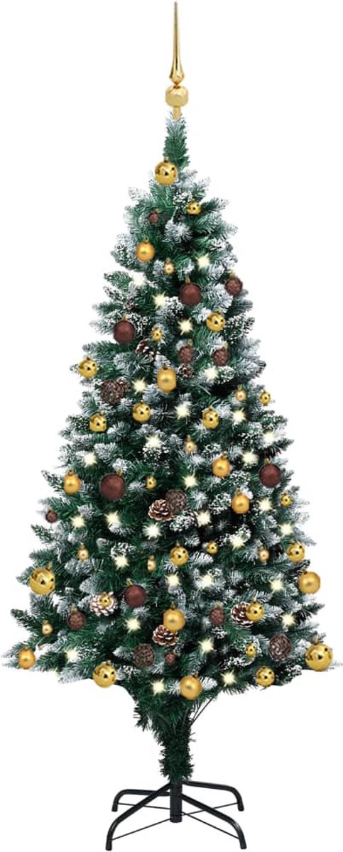 Prolenta Premium - Kunstkerstboom met LED's en kerstballen en dennenappels 150 cm