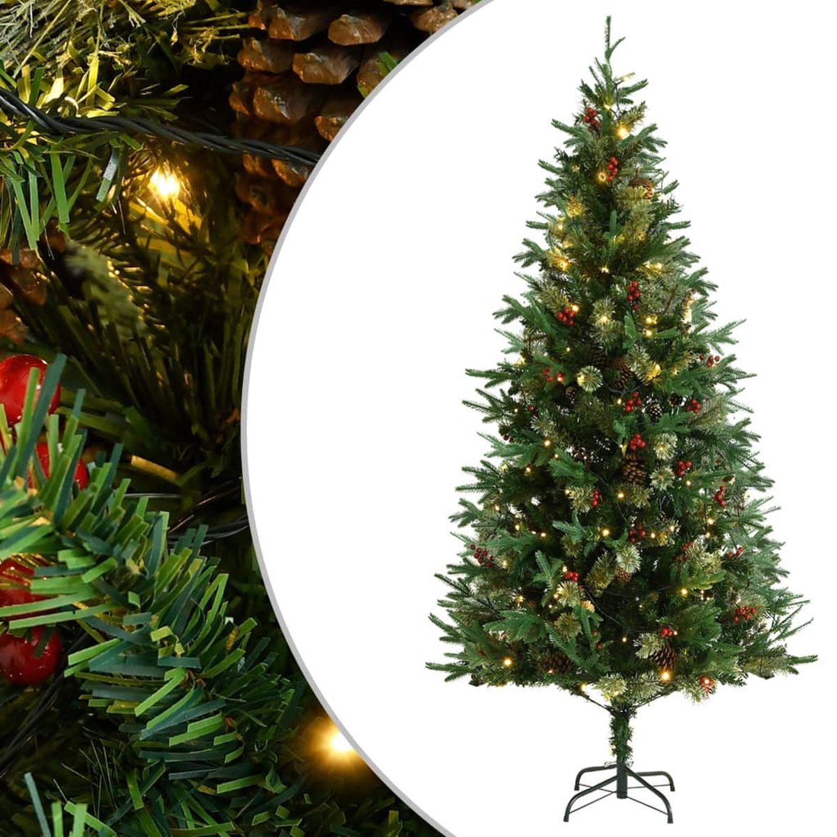 Prolenta Premium - Kerstboom met LED's en dennenappels 225 cm PVC en PE groen