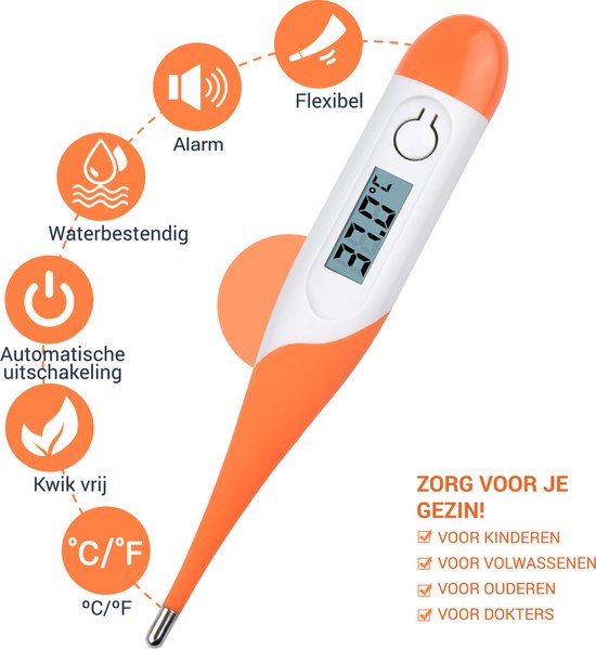 Thermometer lichaam - Koorts - Koortsthermometer voor volwassenen - Oranje - Incl. opbergcase! - Merkloos