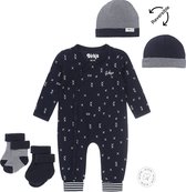 Dirkje - Noppies - Bio Basic babykleding - Set (4delig) - Donkerblauw Boxpak met print - Mutsje - 2 paar sokjes - Maat 56