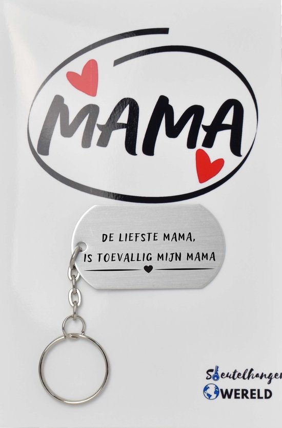De liefste mama is toevallig mijn mama Sleutelhanger inclusief kaart- mama cadeau - moeder - Leuk kado voor je mama om te geven - 2.9 x 5.4CM