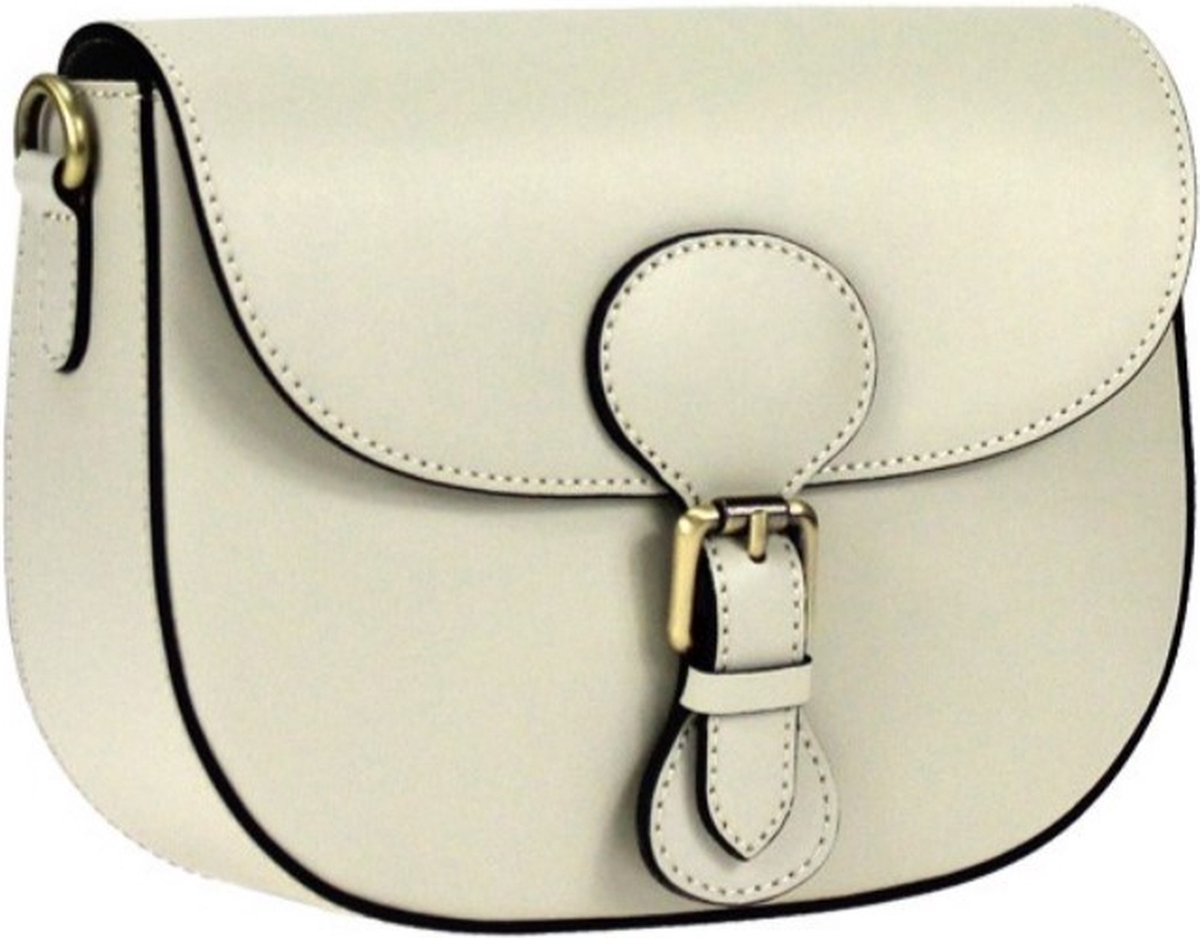 ISABELLA leren schoudertas beige - Opvallende tas in een mooi design - Made in Italy - Mix & Match met bagstraps