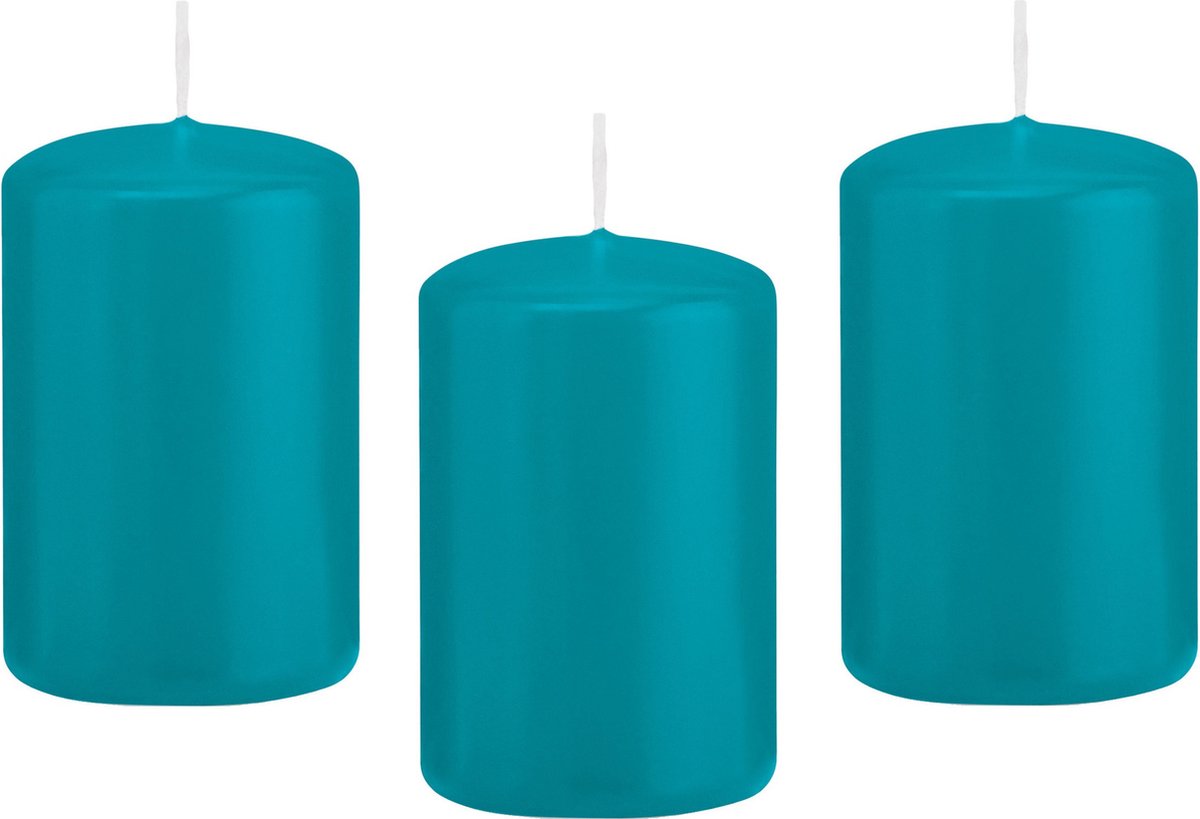 Trend Candles Cilinderkaars/stompkaars - 10x - turquoise - 5 x 8 cm - 18 branduren - met brandvertragende folie