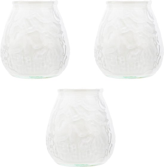 3x Witte mini lowboy tafelkaarsen 7 cm 17 branduren - Kaars in glazen houder - Horeca/tafel/bistro kaarsen - Tafeldecoratie - Tuinkaarsen