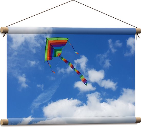 WallClassics - Textielposter - Regenboog Vlieger in de Lucht - 60x40 cm Foto op Textiel