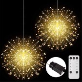 Kerstverlichting vuurwerk - Firework LED lights - Sfeerverlichting - Ophangbaar - Snoer met 2 stuks - Inclusief afstandsbediening - Warm wit