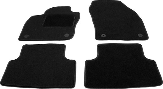 Un set de quatre tapis de sol noirs avec points de fixation.