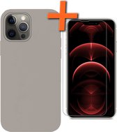 Hoesje Geschikt voor iPhone 14 Pro Max Hoesje Siliconen Cover Case Met Screenprotector - Hoes Geschikt voor iPhone 14 Pro Max Hoes Back Case - Grijs
