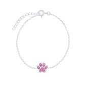 Joy|S - Zilveren kat hond dierenpoot armband - 14 cm + 3 cm - kristal roze - poot afdruk