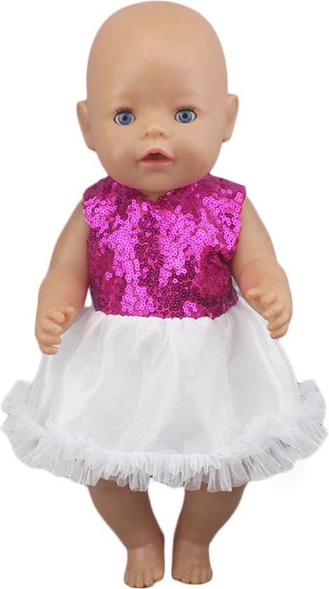 Jurk Roze Glitter met Witte Rok Poppenkleertjes voor Pop tot 43 cm Jurkje met. bol