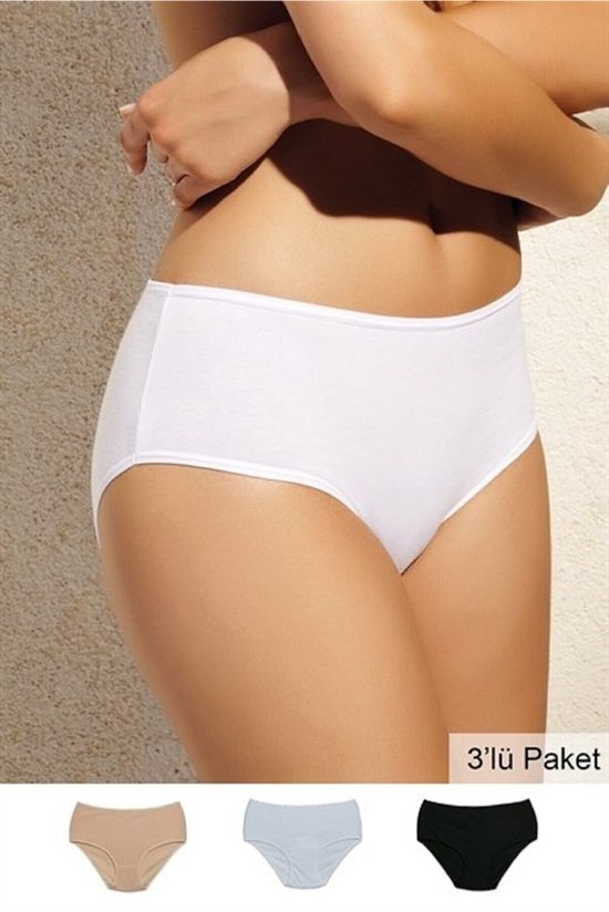 AMARANTA-Maxi Cut Women's Cotton Stretch 3 PCS Multipack Panty-Black-White-Nude, Briefs,Lingerie,maat 44