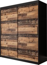 InspireMe - Kledingkast met 2 schuifdeuren, Modern-stijl, Een kledingkast met planken (BxHxD): 180x200x62 - ALTER T 180 Zwart Mat + Oude Stijl Hout