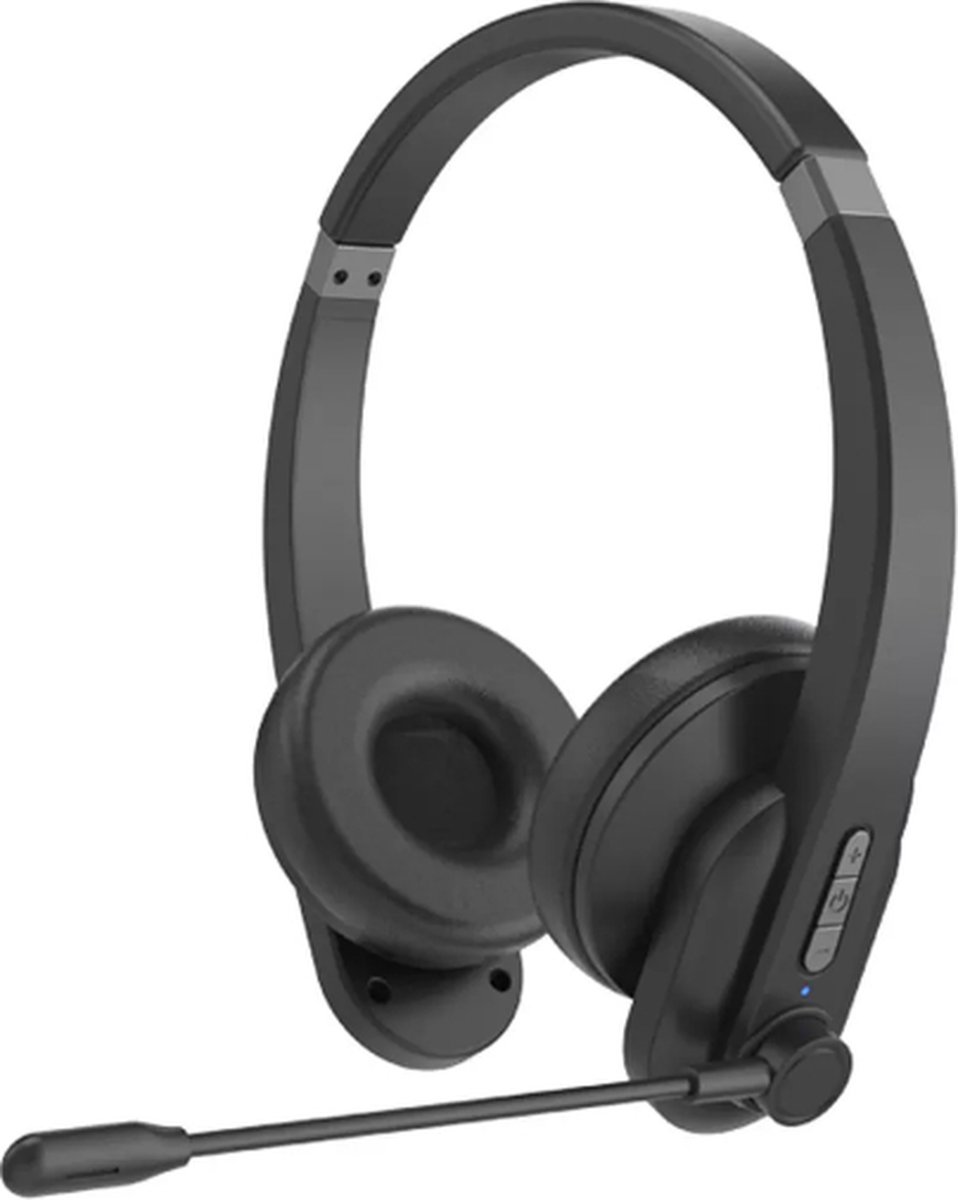 Tech Supplies - Draadloze on-ear Bluetooth Koptelefoon, Call Center Headset met flexibele microfoon USB C ingang- zwart