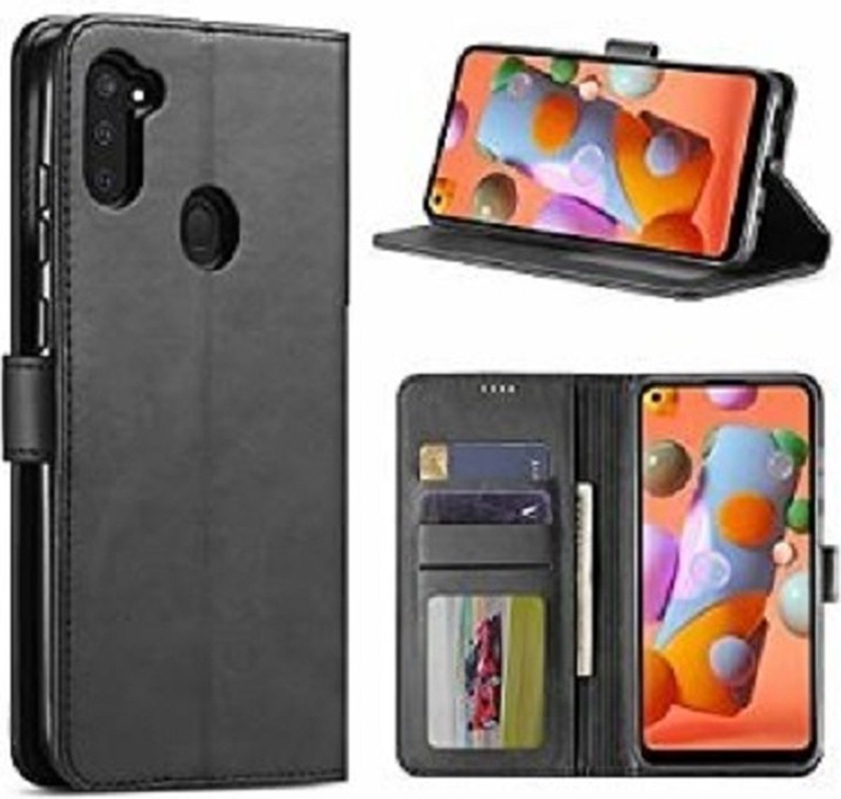 Samsung A11 Hoesje Met Pasjeshouder Bookcase Zwart