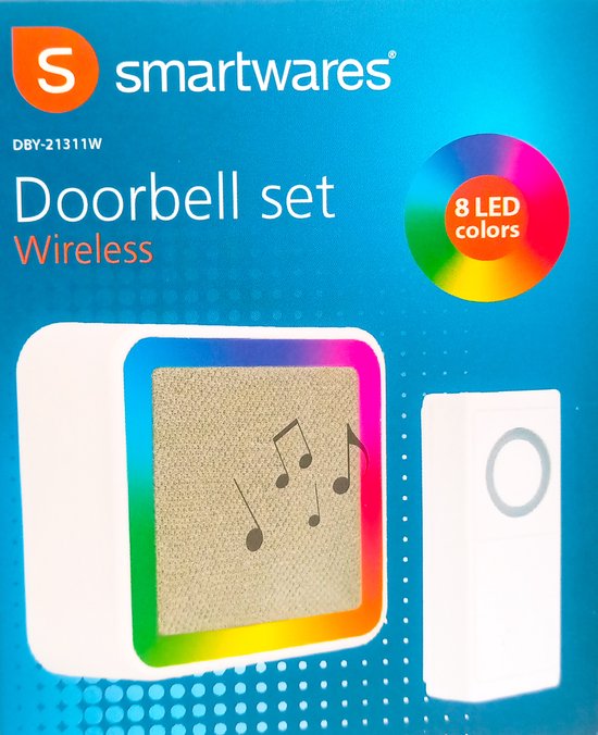 Smartwares draadloze deurbel set WIT DBY-21311W met gekleurde led  verlichting voor... | bol.com