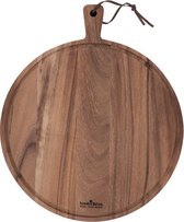 Bowls and Dishes Pure Teak Wood Borrelplank | Tapasplank | Serveerplank rond - Pizzaplank Ø 40 x 3 cm met sapgoot - Vaderdag tip!