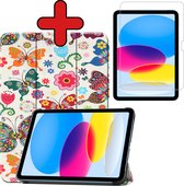 Hoes Geschikt voor iPad 2022 Hoes Book Case Hoesje Trifold Cover Met Screenprotector - Hoesje Geschikt voor iPad 10 Hoesje Bookcase - Vlinders