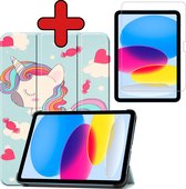 Hoes Geschikt voor iPad 2022 Hoes Book Case Hoesje Trifold Cover Met Screenprotector - Hoesje Geschikt voor iPad 10 Hoesje Bookcase - Eenhoorn