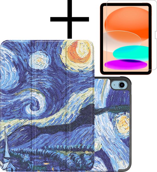iPad 10 2022 Case Hardcover Book Case avec protecteur d'écran - Starry Sky