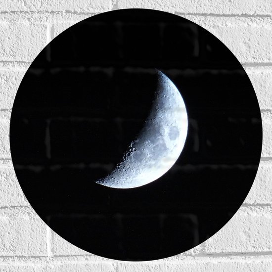 WallClassics - Muursticker Cirkel - Halve Maan in Donkere Hemel - 40x40 cm Foto op Muursticker