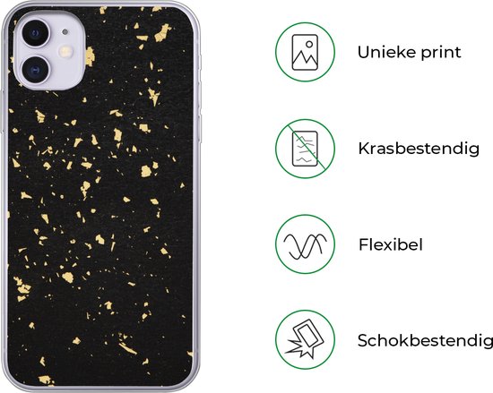 Telefoonhoesje Geschikt voor iPhone 11 hoesje - Gouden vlokken op een zwarte achtergrond - Siliconen Telefoonhoesje Telefoonhoesje