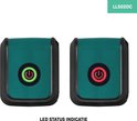 Twee LED-indicatoren voor status: één groen (aan) en één rood (uit).