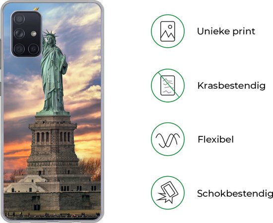 Telefoonhoesje Geschikt voor Samsung Galaxy A51 5G hoesje - Vrijheidsbeeld in New York tijdens zonsondergang - Siliconen Telefoonhoesje Telefoonhoesje
