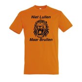 Oranje EK / WK voetbal T-shirt met “ Niet Lullen Maar Brullen “ print Zwart maat XXXXL