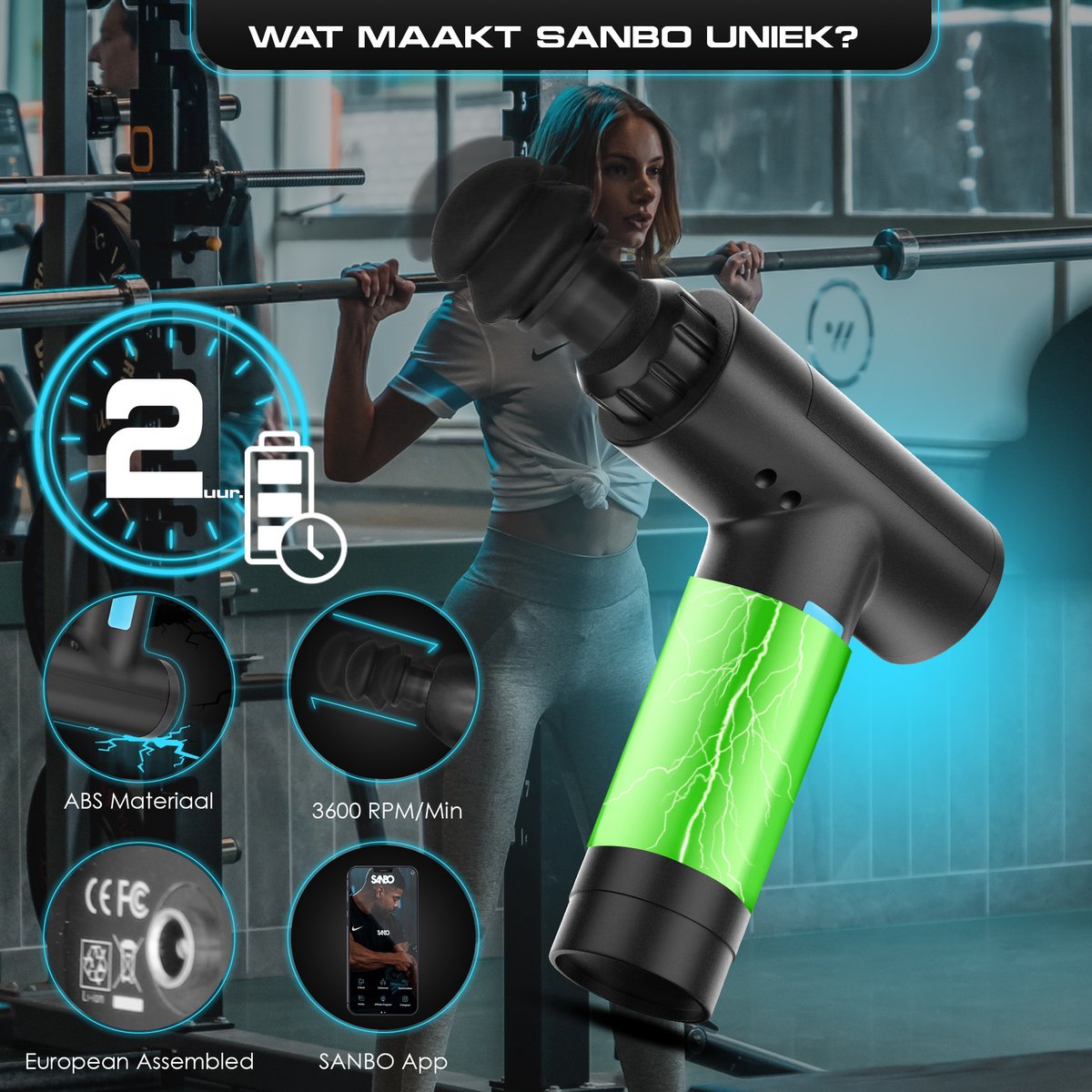 Sanbo Massage Gun Prime met 5 opzetstukken thumbnail 5