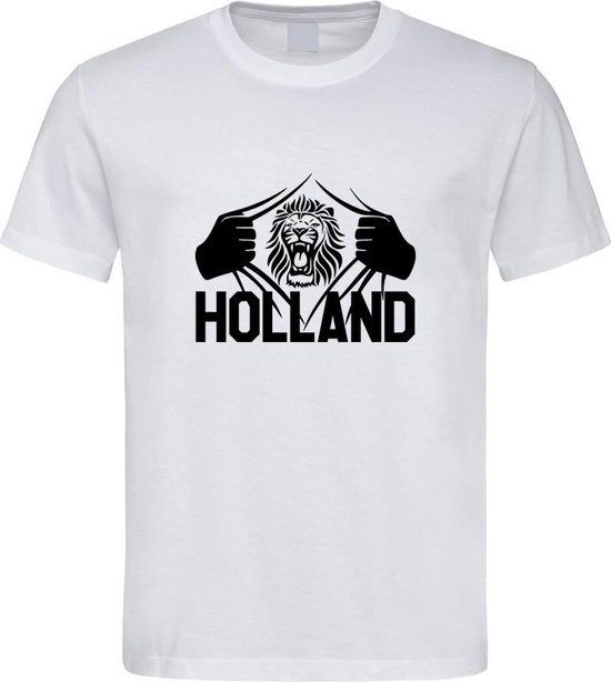 Wit EK 2024 voetbal T-shirt met “ Brullende Leeuw en Holland “ print Zwart maat XL