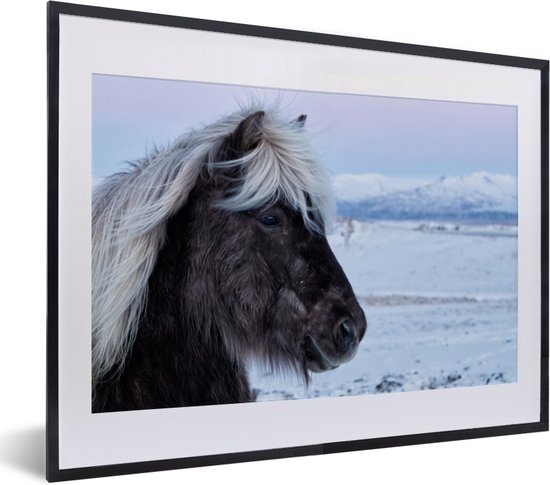Fotolijst incl. Poster - Paard - Sneeuw - Bruin - 40x30 cm - Posterlijst
